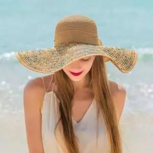 리본 브라운 라탄 셀레나 비치모자 와이드챙모자 왕골
