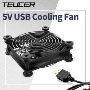 TEUCER 120mmx120mmx25mm 5V USB 배기 냉각 팬(라우터 TV 셋톱박스 메탈 메쉬 풋 매트 포함)