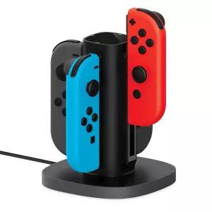 닌텐도 스위치 게임 컨트롤러용 토크웍스 조이콘 충전기 도크 - 4-원격 도킹 충전소 USB 호환 OLED 블랙