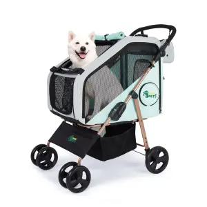 업그레이드된 4개의 바퀴가 달린 Ownpets 반려견 유모차 중형견과 고양이를 위한 접이식 반려동물 3 in 1