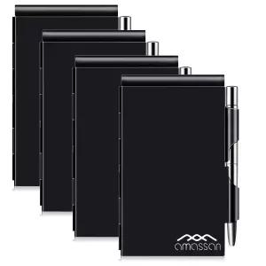 미니 펜 알루미늄 포켓 메모장 케이스 60페이지 휴대용 노트 패드(4pcs-Black)가 포함된 아산 메탈 소형