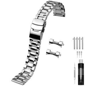 준탄 20MM 22MM 스테인리스 스틸 시계 밴드 스트레이트 퀵 팔찌 실버 폴딩 끝 교체 스트랩 엔드 금속 곡선형 릴리스 더블 남성용 버클