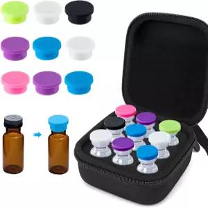 냉장고용 톤삼보 3ml 바이알 케이스 9PCS 컬러 실리콘 캡 및 손목 스트랩이 있는 하드 쉘 EVA 보관 9개