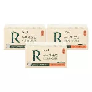 라엘 무표백 순면 생리대, 오버나이트, 8P, 3개