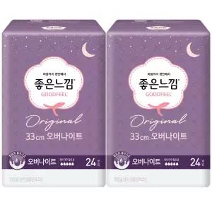 좋은느낌 날개형, 오버나이트, 24매, 2개