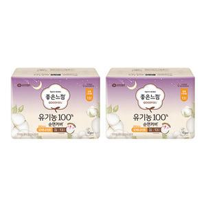 좋은느낌 유기농100%순면커버 날개형, 오버나이트, 13매, 2개