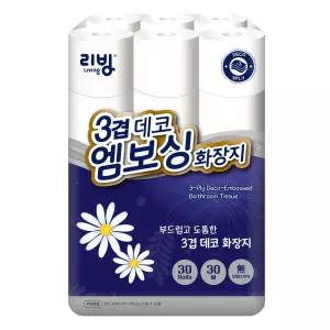 삼정펄프 리빙 3겹 데코 엠보싱 화장지 30m 30롤 x 1팩 /휴지