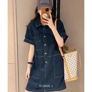 [BONNIE J]청원피스 카라 데님 미니원피스 단추 키작녀 치마 생지 여름원피스