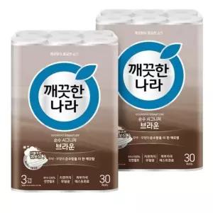 깨끗한나라 순수시그니처 롤화장지 브라운 30m 30롤 2팩