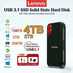 레노버 호환 2026  고속  SSD 휴대용 외장 하드 드라이브 256TB USB 3.1 Type-C 수납함 컴퓨터 노트북과 호