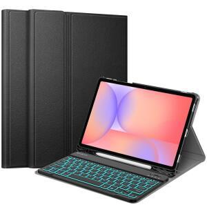 탭 S10 라이트 / FE S9 5G 10 9 인치 11 (S 펜 홀더 )용 핀티 백라이트 키보드 케이스 탈부착 가능한 7색 블루투스 보호 스탠드 커버 블랙