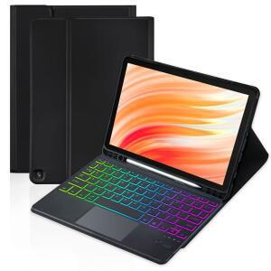 Amazon Fire HD 10/10 Plus 10 1인치 / (11/13세대)용 MePadKey 트랙패드 키보드 케이스 태블릿용 7색 백라이트 충전식 키보드(블랙)