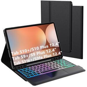 탭 S9 FE /S9 /S10 12 4 키보드 케이스 4인치 S10 플러스 플러스용 3존 7색 백라이트 트랙패드 분리 가능한 스마트 터치패드 태블릿 커버