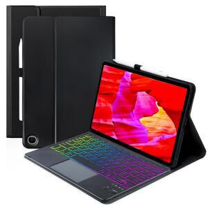 Amazon Fire Max 11 0인치 (13세대)용 MePadKey 터치패드 키보드 케이스 태블릿 커버용 펜 홀더가 있는 백라이트 충전식 탈착식 키보드(블랙 블랙)