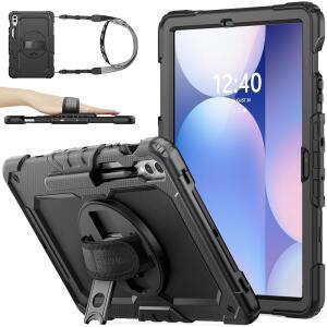 탭 S10 플러스 / S9 FE 5G 태블릿 12 4인치 화면 보호 펜슬 홀더가 있는 케이스 [360 회전 핸드 스트랩] 스탠드 낙하 방지 블랙1