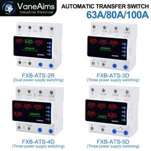 VaneAims 220V 듀얼 파워 ATS 자동 전환 스위치 63A 100A 과전압 저전압 보호기 3상 전력 PV 태양광 위상
