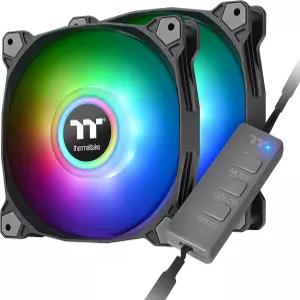 써멀테이크 퓨어 듀오 120mm 1680만 RGB 컬러 5V ARGB 마더보드 싱크 2 라이트 링 18 주소 지정 가능 LED 9