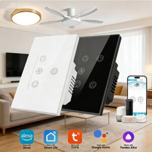 2IN1 스마트 호환 WiFi+BLE 천장 선풍기 조명 스위치 터치 컨트롤/미국 표준/알렉사/구글 홈/타이머 스케줄