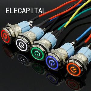 16mm 빨간색 파란색 노란색 녹색 흰색 빛  자동차 메탈 LED 전원 푸시 버튼 스위치 잠금  On-off 5V 12V 24