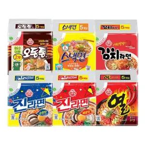 [오뚜기] 진라면 순한맛5입+매운맛5입+열라면5입+오동통면4입+스낵5입+김치라면4입..[35688790]