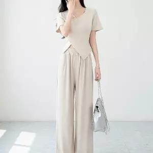 [하프클럽/]여자 퍼프소매 와이드 투피스 셋업 데일리룩