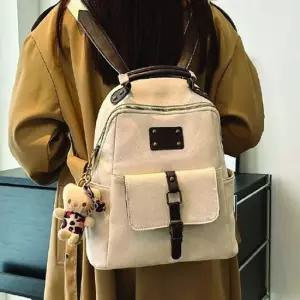 쿨샵 여성 플랩포켓 인형키링 데일리 캐주얼 멀티백팩 여성백팩 여성가죽백팩