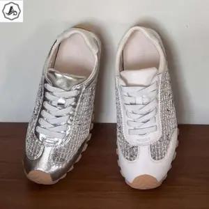 [애슬릿] 키높이 스니커즈 실버 메탈릭 가죽 레이스업 단화 4cm