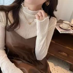 UPW1277 라엔 레이스 반목폴라 플라워넥 시스루 티셔츠 블라우스 폴라티