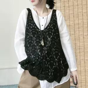 지홍 여름 레이스 니트 그물 망사 조끼 얇은 빈티지 베스트