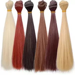 인형 머리카락 6Pcs 가발 내열성 스트레이트 헤어 익스텐션으로 DIY 공예를 위한 예술 용품 부드러운 엉킴