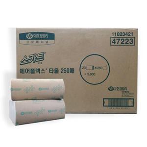 유한킴벌리 스카트 에어플렉스타올 20봉 250매 1박스 냅킨 티슈