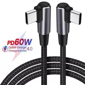 노트북 휴대폰용 직각 데이터 케이블 PD 고속 충전 라인 USB C에서 USB C 타입 케이블 90 도 0.5m 1m 2m 60