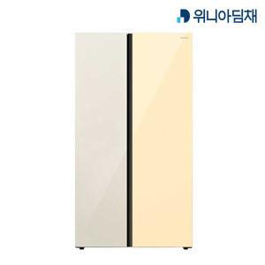 위니아 샤인글라스 양문형 830L 청정탈취 냉장고 베이지바닐라