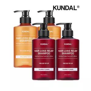 [쿤달]쿤달 카페인 탈모샴푸 일랑일랑 500ml x2개+맥주효모 탈모샴푸 피그민트 500ml x2개