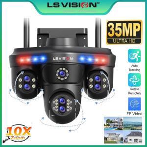 LS VISION WiFi IP 카메라 실외 35MP 6K 트리플 렌즈 트리플/4 화면 보안 비디오 모니터 야간 투시 방수 CC