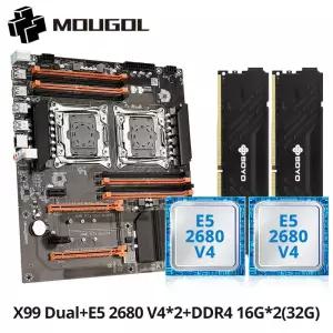 MOUGOl X99 듀얼 CPU 게이밍 마더보드 세트 인텔 제온 E5 2680 V4 DDR4 32GB LGA2011-3 M.2 NVME 서버