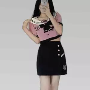 교복몰 두줄라인 핑크 반팔 하트버클 마린 세라복 교