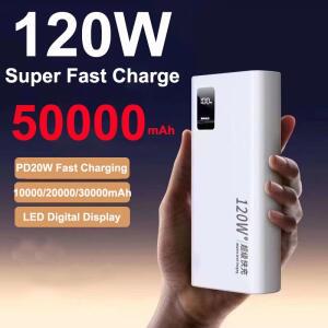 보조베터리 50000mAh PD 양방향 120W 고속 충전 iPhone Xiaomi Huawei Samsung 용 휴대용 외장 배터리