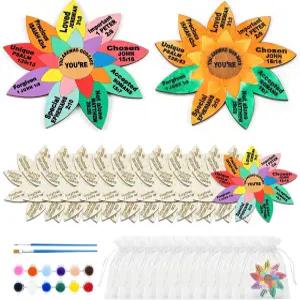 브루인방 12세트 크리스천 해바라기 공예 키트 DIY 나무 신이 당신을 말한다 페인트와 붓으로 구성된 성경