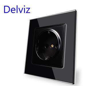Delviz 강화 유리 패널, TV 컴퓨터 스위치 86mm*86mm, 검정색 1 갱 2 방향 푸시 버튼 크리스탈 16A 벽 전