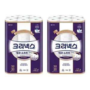 크리넥스 천연펄프 3겹 데코앤소프트 화이트, 25m, 30롤, 2개