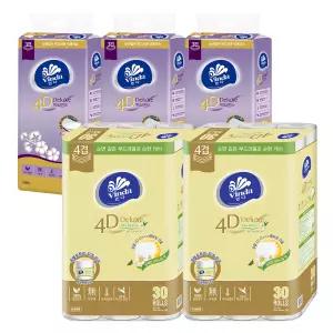 빈다 4D Deluxe 엠보싱 보타니컬 롤화장지 4겹, 23m, 30롤, 2팩 + 4D Deluxe 엠보싱 미용티슈, 3겹, 100매, 5개입, 3팩