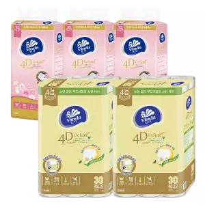 빈다 4D Deluxe 엠보싱 보타니컬 롤화장지 4겹, 23m, 30롤, 2팩 + 4D Deluxe 엠보싱 퍼스트로즈 미용티슈, 3겹, 100매, 5개입, 3팩