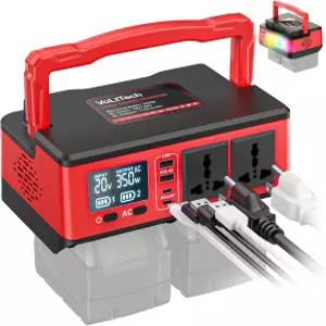 밀워키 18V와 호환되는 VoLtTech 350W 파워 인버터 휴대용 배터리 어댑터 휴대폰 충전기 DC 20V AC