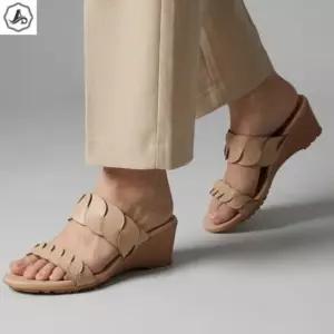 [애슬릿] 가죽 슬리퍼 통굽 꼬임 투스트랩 키높이 사무실 5cm