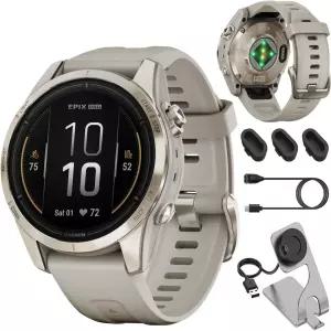 Garmin Epix Pro 2세대 42mm 사파이어 소프트 골드 스틸 라이트 샌드 010-02802-10 번들 및 데코 에센셜