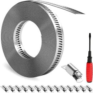 GASHER 19FT 304 스테인리스 스틸 호스 클램프 DIY 키트 구멍이 있는 금속 스트랩 25개의 강력한 패스너