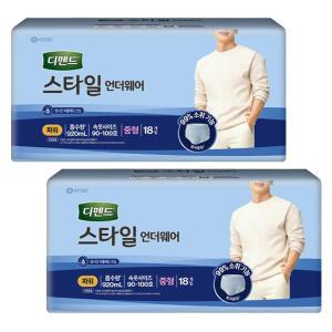 디펜드 스타일언더웨어 남성용, 파워, 중형, 18매, 2개(36매)