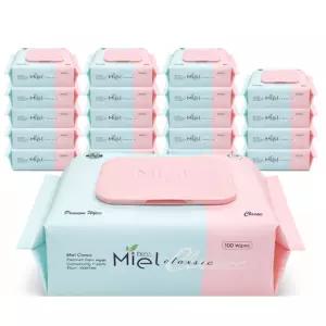 미엘 물티슈 클래식 캡형 유아용 저자극 대용량 100매 20팩 평량 50g