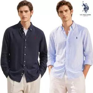 U.S POLO ASSN 남성 베이직 린넨 클래식핏 긴팔 셔츠